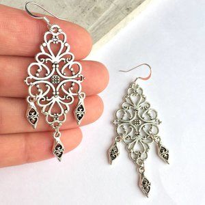 Thai Silver filigree Chandelier Earrings